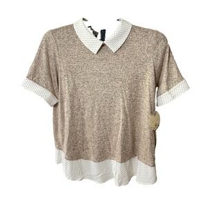 Misia Beige Polka Dot Top with Buttons Women's Large NWT